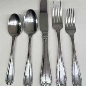Lenox 18/10 Stainless Flatware 5Pc Set Rope Edge Scroll Handle Knives Fork Spoon